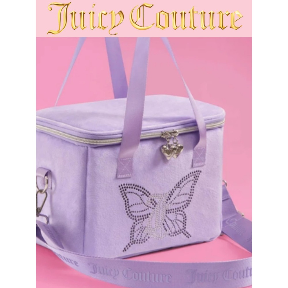 Juicy Couture Rhinestone JC Butterfly Velour Insulated Lunch Tote Bag